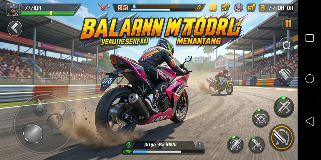 Gameplay seru di 777IDR dengan motor balap yang menantang.