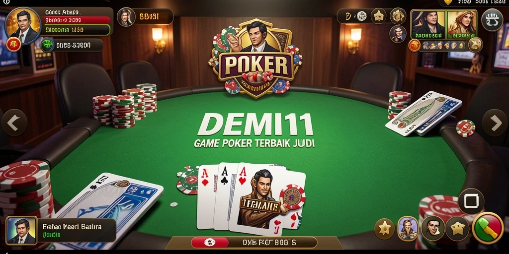 Screenshot utama DEMI11 menampilkan gameplay dinamis poker yang mengesankan.